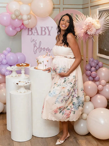 Tirantes Borde Ondulado Sin Espalda Recorte Imprimir Salir Batas Bonito Maxivestido De Maternidad Para Baby Shower