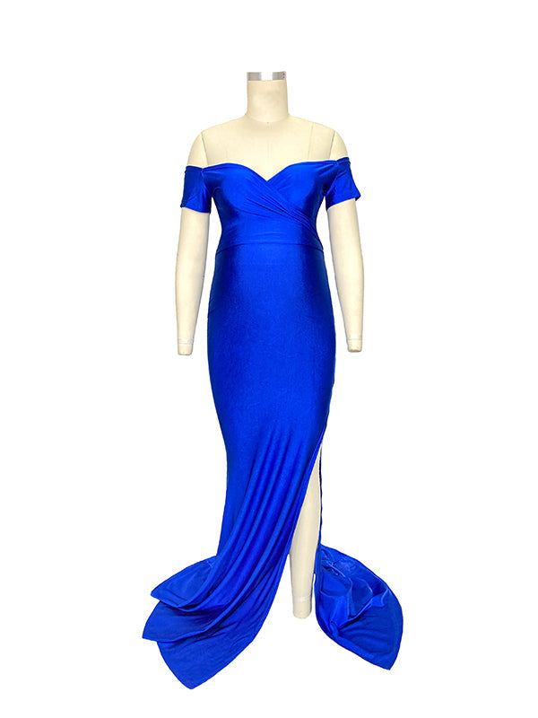 Vestido De Fiesta Premamá con Sin Hombros y Manga Corta
