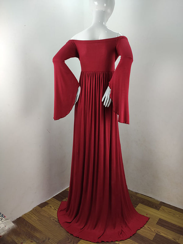 Vestido Largo de Maternidad  con Sin Hombros y Cuello En V Hendidura para Fiesta y Fotografía