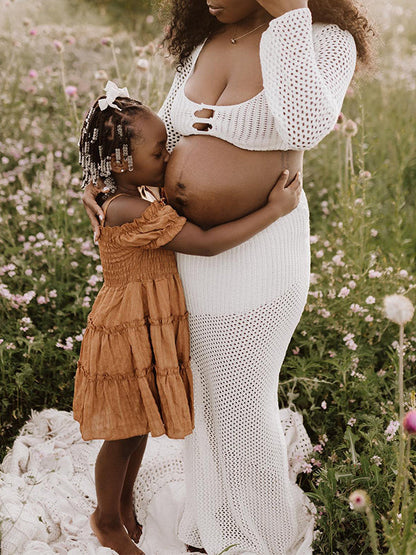 Vestidos De Foto De Maternidad con Sin Espalda y Manga Acampanada Ajustado para Playa