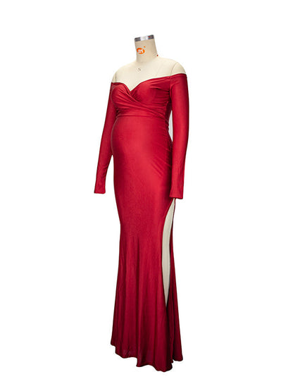Vestido De Noche Maxivestido Premamá con Sin Hombros