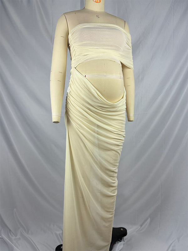 Vestido Maxi de Maternidad con Abertura Lateral Gasa Transparente para Sesión de Fotos