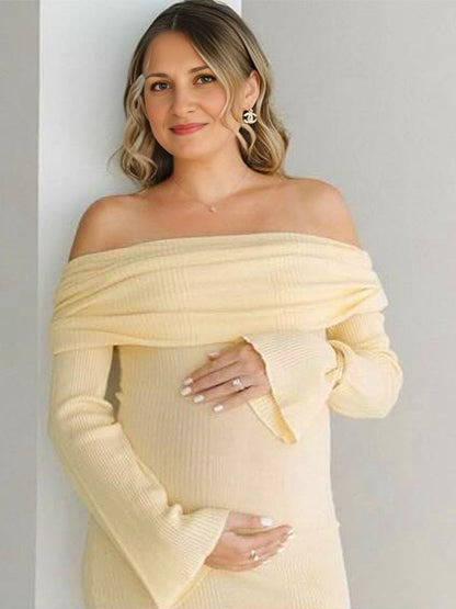 Vestido Largo De Maternidad Con Hombros Descubiertos Para Sesión De Fotos