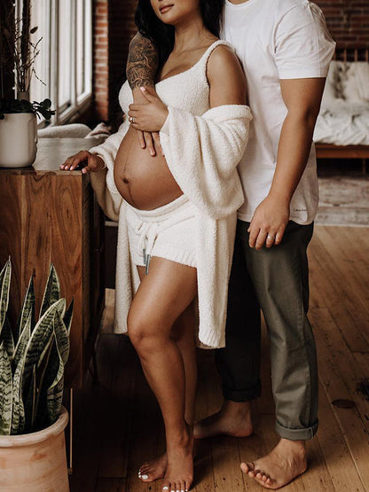 Acogedor Punto Talla Extra Cárdigan Diario Casual Conjunto De Maternidad