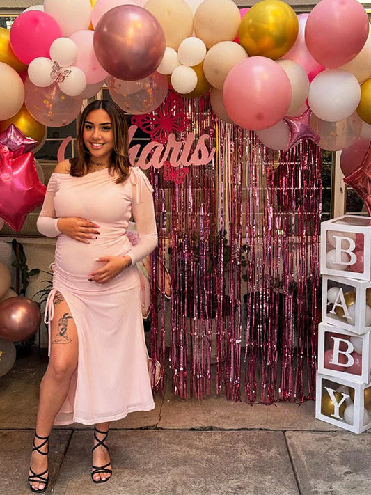 Vestido Largo Maternidad para Revelación con Hombro Caído