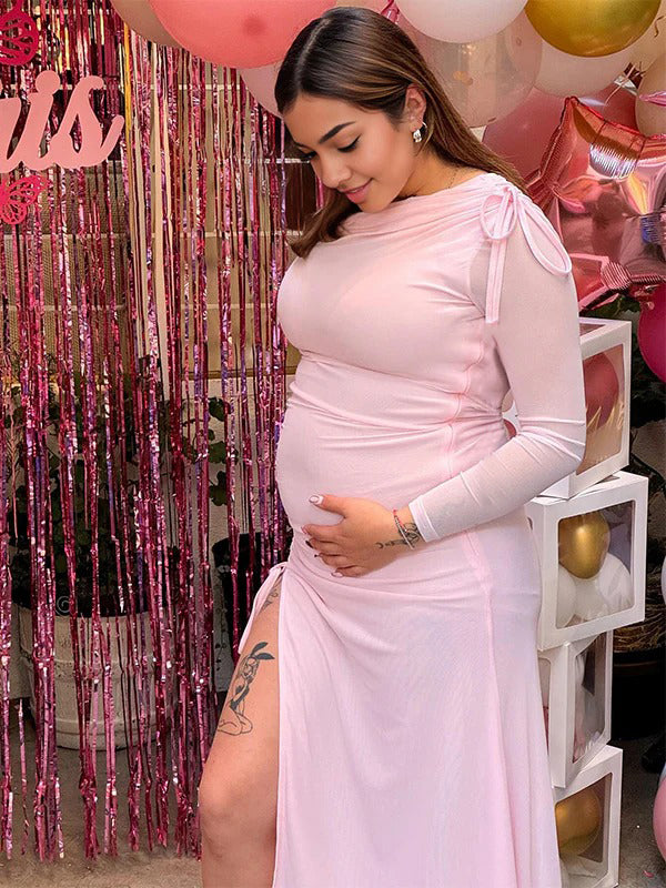 Vestido Largo Maternidad para Revelación con Hombro Caído