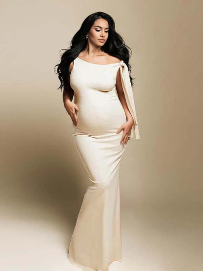 Correas Un Hombro Sirena Ajustados Fotografía Para Baby Shower Maternidad Vestido Largo
