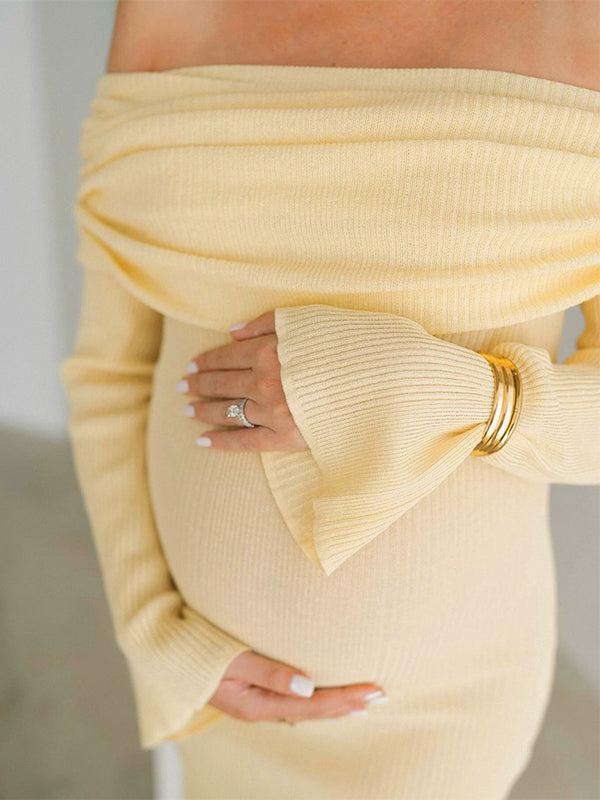 Vestido Largo De Maternidad Con Hombros Descubiertos Para Sesión De Fotos