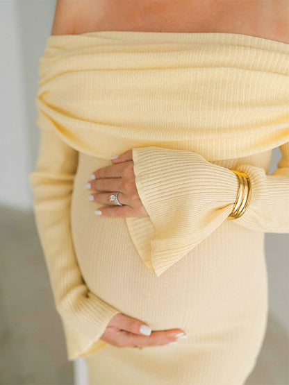 Vestido Largo De Maternidad Con Hombros Descubiertos Para Sesión De Fotos