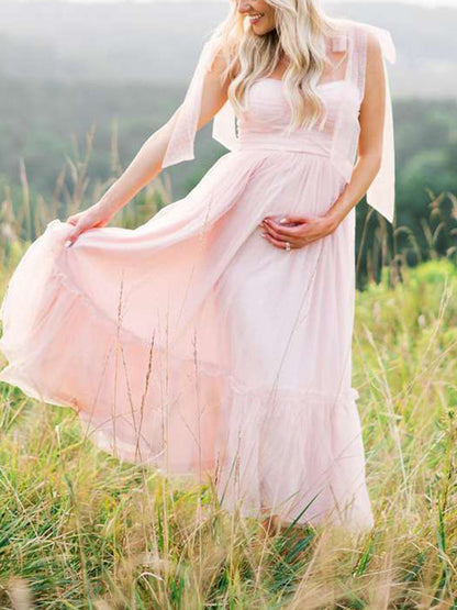 Rosa Tul Claro Lunares Volantes Tirantes Finos Con Lazo Bajo Evasé Vestido De Princesa Vestidos Para Baby Shower