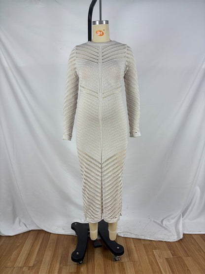 Vestido Maxi Maternidad con Corte y Transparencias a Rayas para Sesión de Fotos