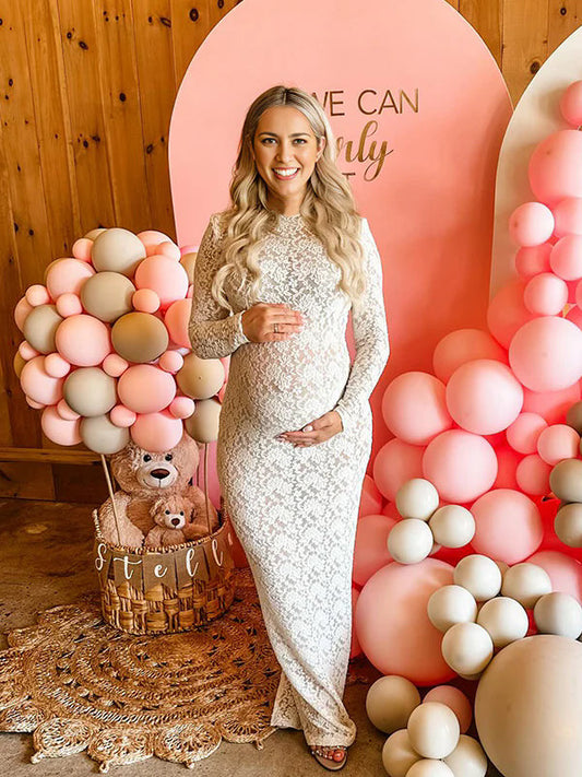 Blanco Encaje Sheer Bodycon Elegante Cóctel Maxivestido De Maternidad Para Baby Shower