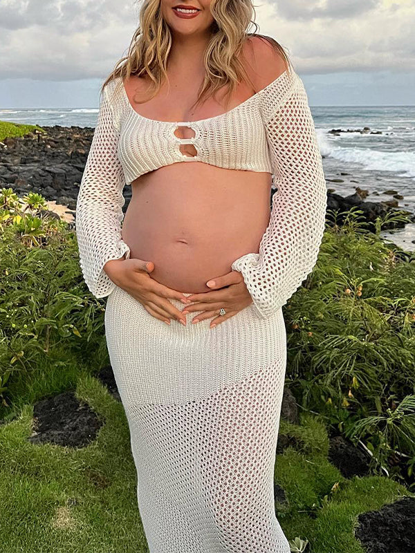 Vestidos De Foto De Maternidad con Sin Espalda y Manga Acampanada Ajustado para Playa