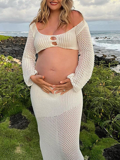 Vestidos De Foto De Maternidad con Sin Espalda y Manga Acampanada Ajustado para Playa