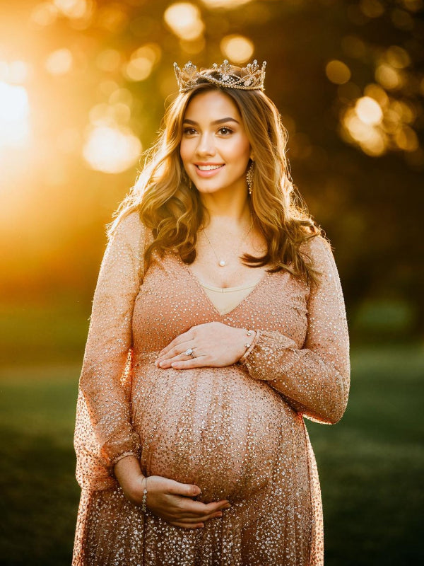 Vestido Largo De Foto De Maternidad Boho con Cuello En V Plisado